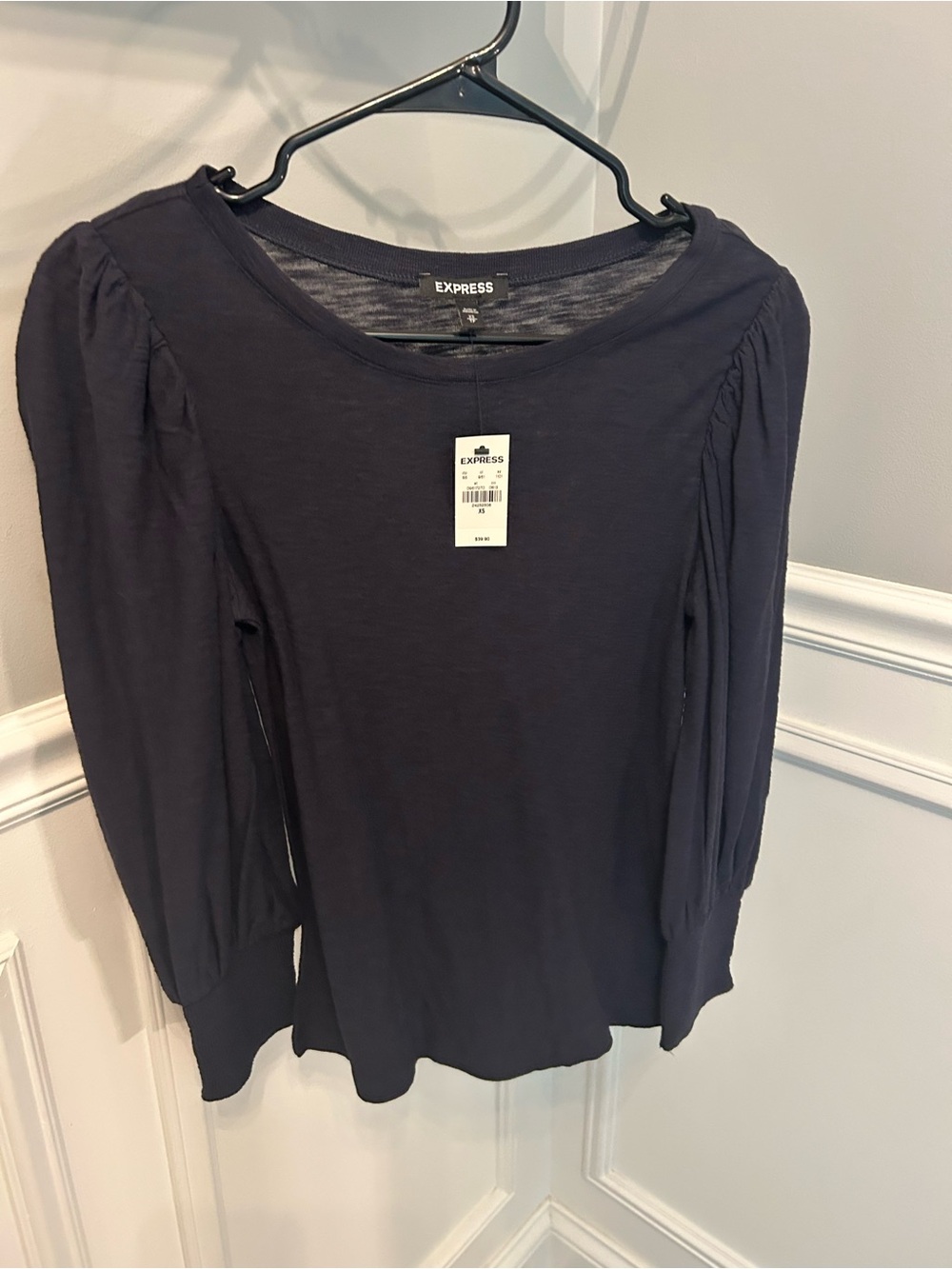 Express Women's navy long-Sleeve Puff Shoulder Top
